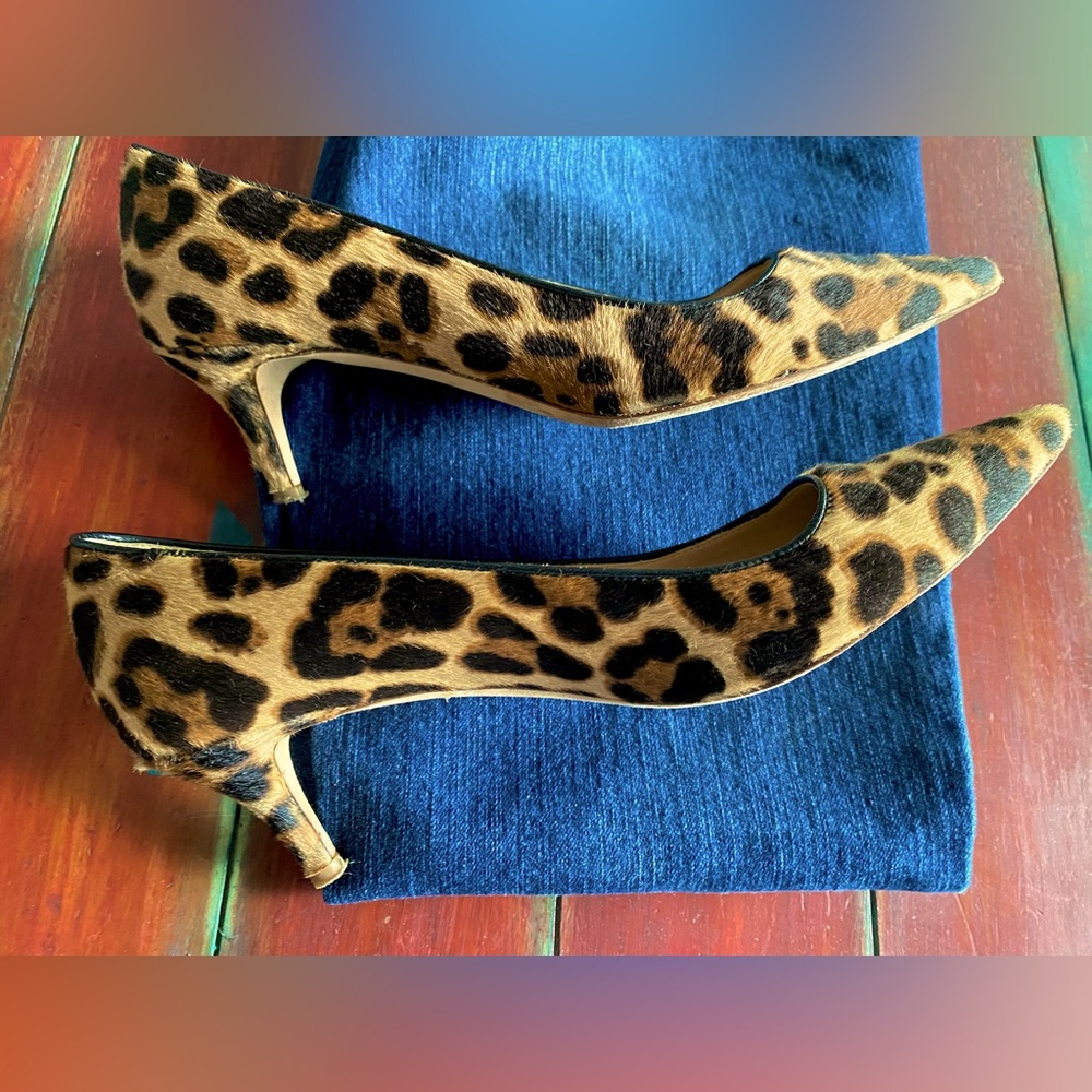 J Crew Kitten Pumps Faux Leopard Fur Size 8